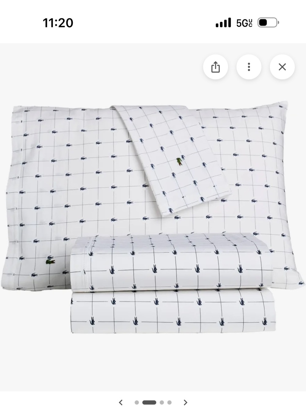Lacoste White King Sheet Set with Green Croc Accent
